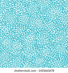 white on blue chaotic astra petals. abstract floral seamless pattern