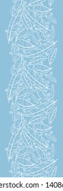 White on blue feathers vertical seamless pattern background