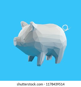 White on Blue Pig Low Poly Vector 3D Rendering