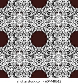 White on brown background with white floral elements. Vector geometric background. For your design, wallpaper. White color seamless illustration.