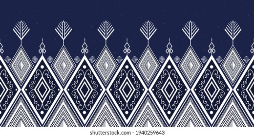 Blanco sobre fondo azul oscuro.Patrón geométrico étnico oriental ikat tradicional Diseño geométrico étnico oriental tradicional Diseño para fondo, alfombra, ropa, tela, bordado estilo