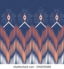 White on dark blue background.Geometric ethnic oriental ikat pattern traditional Design.Geometric ethnic oriental pattern traditional Design for background,carpet,clothing,fabric,embroidery style