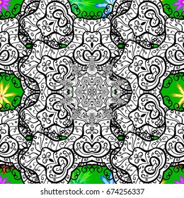 White on green and white background. Decorative symmetry arabesque. Good for greeting card for birthday, invitation or banner. Pattern medieval floral royal pattern. Vector illustration.