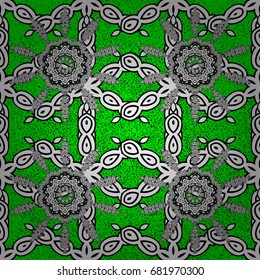 White on green and white background. Decorative symmetry arabesque. Pattern medieval floral royal pattern. Vector illustration. Good for greeting card for birthday, invitation or banner.