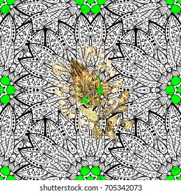 White on green background. Pattern medieval floral royal pattern. Vector illustration. Decorative symmetry arabesque. Good for greeting card for birthday, invitation or banner.