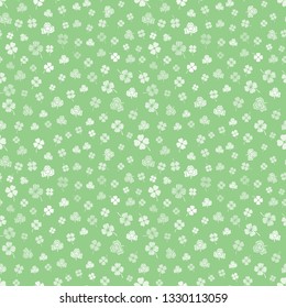 White On Green Hand Drawn Irish Shamrocks Background In A Stylized Modern Style. Ideal For St Patricks Day, Home Decor, Fabric, Stationery. Vector Seamless Pattern.