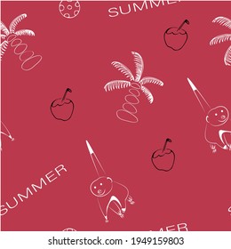white on red fun sunner pattern with palm and monkey 