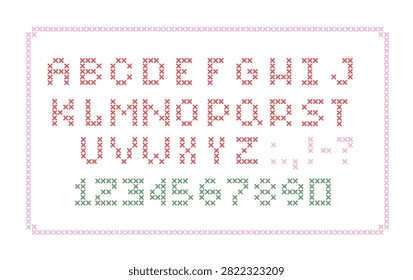 White on red monochrome cross stitch embroidery seamless pattern, classic geometric snowflakes and floral motifs with adjustable thickness, elegant winter needlecraft texture for heirloom textiles