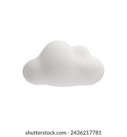 White one cloud 3D vector icon. Cartoon weather forecast sky cloudy symbol, 3D realistic meteorology design element plastic texture. Render soft round fluffy cloud, silicone baby toy isolated on white