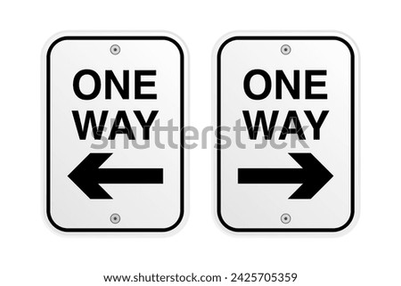 White one way road Signs, One way street sign with left and right arrow. Signs of danger, mandatory, Warning or caution sign. Vector traffic signs illustration.