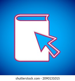White Online book icon isolated on blue background. Internet education concept, e-learning resources, distant online courses.  Vector