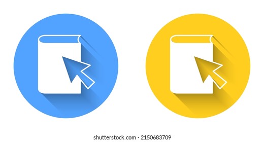 White Online Book Icon Isolated With Long Shadow Background. Internet Education Concept, E-learning Resources, Distant Online Courses. Circle Button. Vector