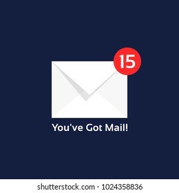 white online notification like unread email. concept of notice or many check message for mobile app and you've got mail. flat simple cartoon style trend e-mail logotype graphic design illustration