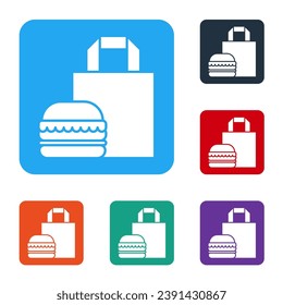 White Online ordering and burger delivery icon isolated on white background. Set icons in color square buttons. Vector Illustration