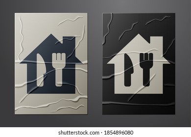 White Online ordering and fast food delivery icon isolated on crumpled paper background. Paper art style. Vector