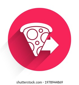 White Online ordering and fast pizza delivery icon isolated with long shadow. Red circle button. Vector Illustration