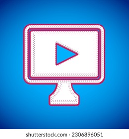 White Online play video icon isolated on blue background. Film strip with play sign.  Vector
