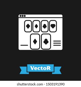 White Online poker table game icon isolated on black background. Online casino.  Vector Illustration