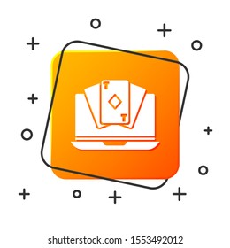 White Online poker table game icon isolated on white background. Online casino. Orange square button. Vector Illustration