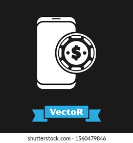 White Online poker table game icon isolated on black background. Online casino.  Vector Illustration