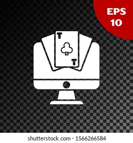 White Online poker table game icon isolated on transparent dark background. Online casino.  Vector Illustration