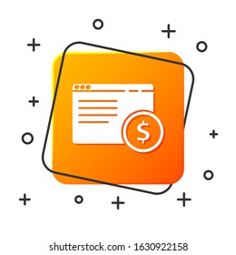 White Online shopping on screen icon isolated on white background. Concept e-commerce, e-business, online business marketing. Orange square button. Vector Illustration
