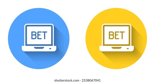 White Online sports betting icon isolated with long shadow background. Sport bet bookmaker. Betting online make money. Circle button. Vector