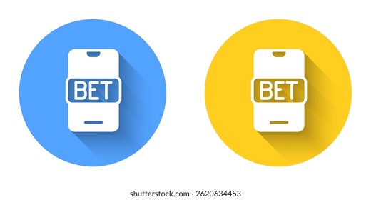 White Online sports betting icon isolated with long shadow background. Sport bet bookmaker. Betting online make money. Circle button. Vector