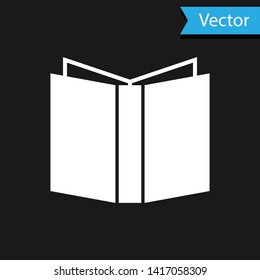 White Open book icon isolated on black background.  Vector Illustration