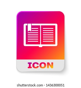 White Open book icon isolated on white background. Rectangle color button. Vector Illustration