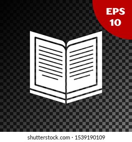 White Open book icon isolated on transparent dark background.  Vector Illustration