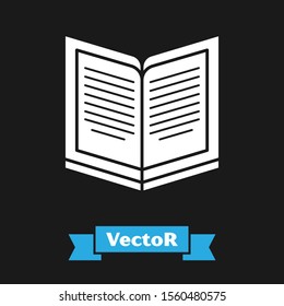 White Open book icon isolated on black background.  Vector Illustration