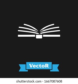 White Open book icon isolated on black background.  Vector Illustration