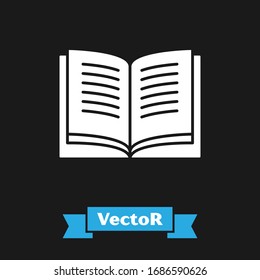 White Open book icon isolated on black background.  Vector Illustration