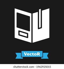 White Open book icon isolated on black background.  Vector Illustration