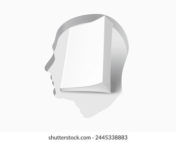 White Open Book platziert in Man Head Profil Silhouette. EPS10-Vektorgrafik