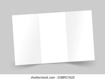 White open booklet flyer three paper sheets template with shadow on gray background. Advertise promotion triple brochure. Business advertising leaflet