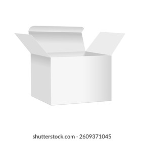 White open cardboard box isolated on white background. Vector realistic 3d illustration