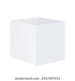 White open empty Box, cardboard or paper packaging, cube shape. Vector realistic Mockup. Square Packaging for food, things, gifts. Blank template.