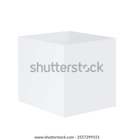 White open empty Box, cardboard or paper packaging, cube shape. Vector realistic Mockup. Square Packaging for food, things, gifts. Blank template.