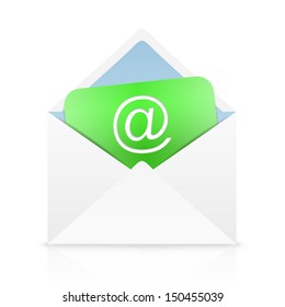 White open envelope with a green card