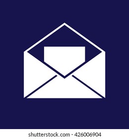 White open envelope letter icon vector. Blue background