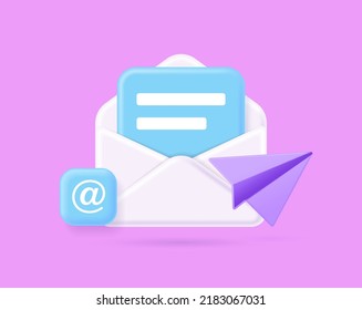 White open envelope with letter on phone. Sign up to mailing list. Letter delivered and read. 3D Vector illustration
