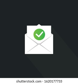 White open envelope with paper File and symbol check mark. Document in envelope. Vector illustration