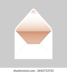 White open envelope with pink gold liner mockup template. Euro flap luxury mailing envelope for wedding, invitations, graduation, birthday, party and more. Ready to use for your design or business.