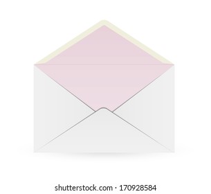 white open envelope with red inner part on white background