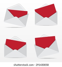 White Open Envelope With Red Paper. Vector Illustration