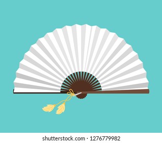 White open fan isolated on background vector. Illustration of fan traditional culture, accessory chinese design