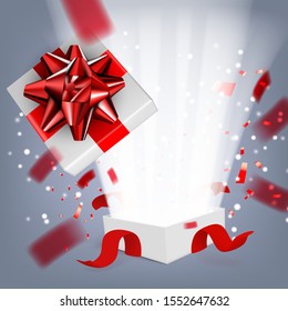 White Open Gift Box With Ribbon On White Background. EPS10 Vector