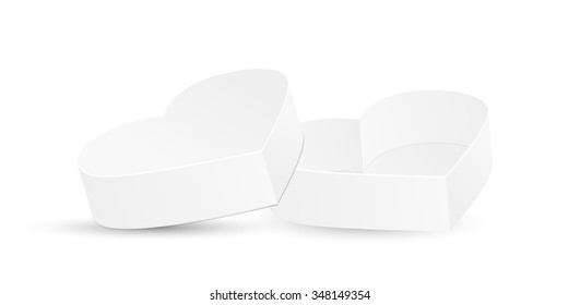 white open heart shaped box with shadow on white background